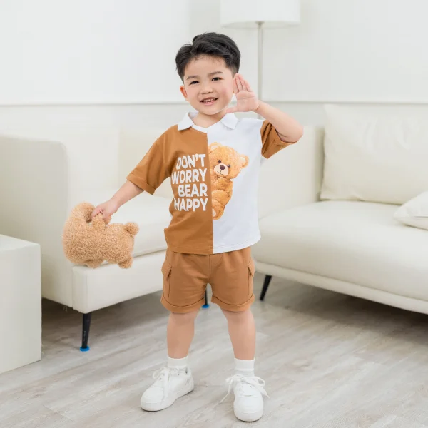 Bộ Polo bé trai ngắn Animo HN1125005 (1-6Y,Trắng-nâu, NN02)