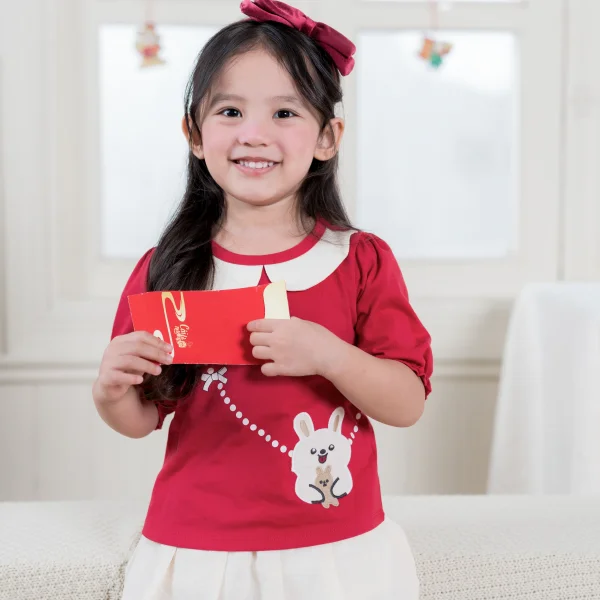 Bộ bé gái ngắn tay lửng váy xếp li Animo TX1125051 (1-6Y,Đỏ-kem,DD02)