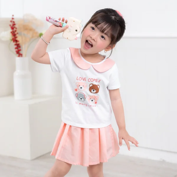 Bộ bé gái váy xếp li Animo LU1125043 (1-6Y,Trắng-hồng,TT02)