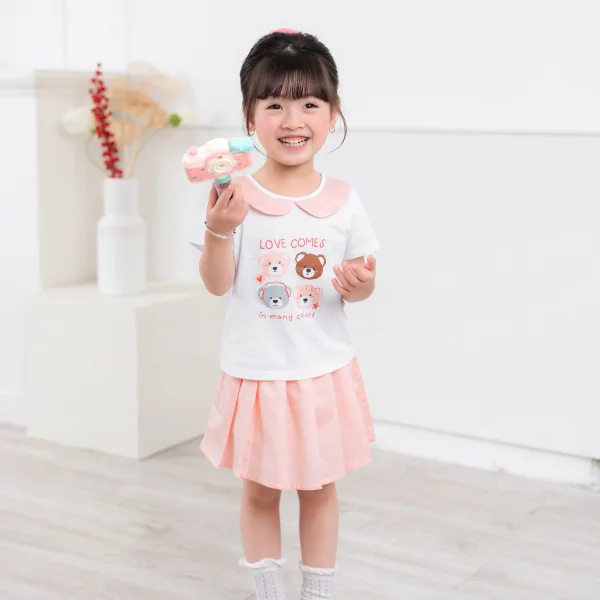 Bộ bé gái váy xếp li Animo LU1125043 (1-6Y,Trắng-hồng,TT02)