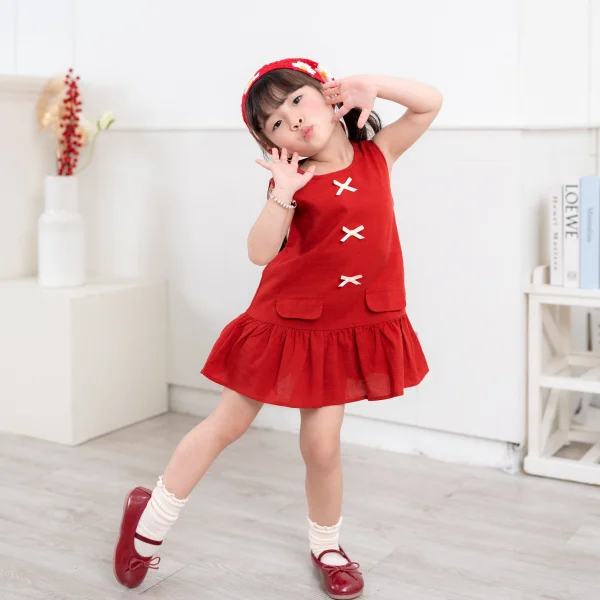 Đầm vải bé gái Animo TX1225044 (1-6Y,Đỏ,DD01)