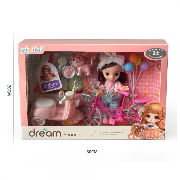 Bộ búp bê công chúa cao cấp gồm xe máy, xe đạp, bong bóng và cún cưng RFD666832 C509 (Hồng)