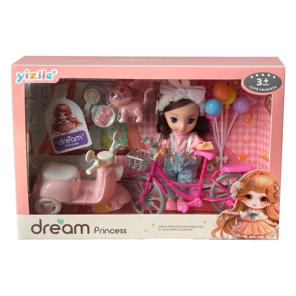 Bộ búp bê công chúa cao cấp gồm xe máy, xe đạp, bong bóng và cún cưng RFD666832 C509 (Hồng)