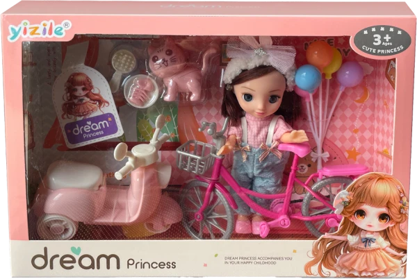 Bộ búp bê công chúa cao cấp gồm xe máy, xe đạp, bong bóng và cún cưng RFD666832 C509 (Hồng)