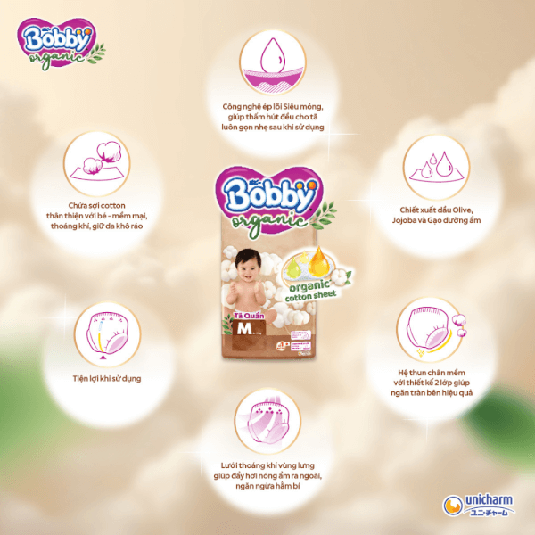 Tã quần Bobby Organic M52 Miếng (+2 miếng)