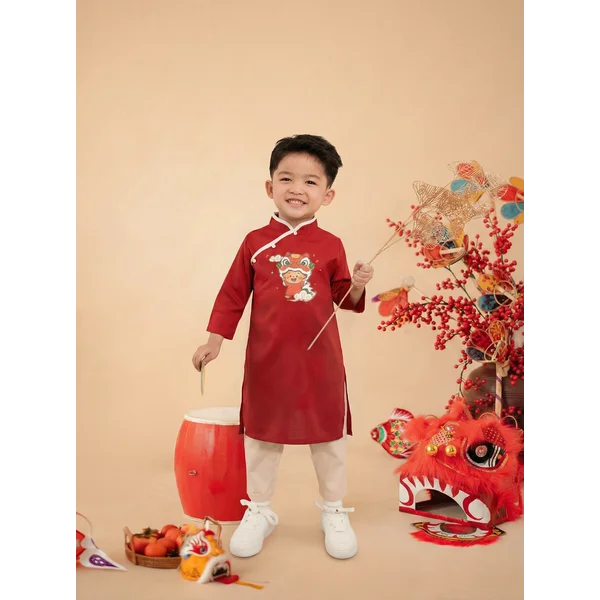 Bộ áo dài Tết bé trai Animo TX0126068 (2-5Y,Đỏ-kem,DD02)