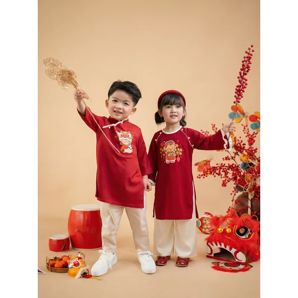 Bộ áo dài Tết bé trai Animo TX0126068 (2-5Y,Đỏ-kem,DD02)
