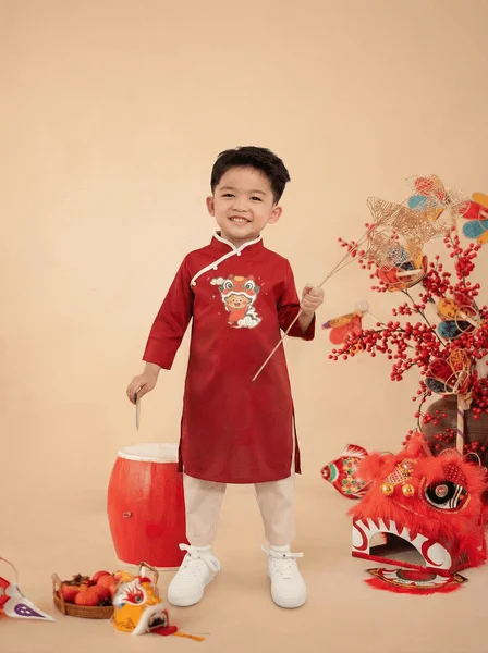 Bộ áo dài Tết bé trai Animo TX0126068 (2-5Y,Đỏ-kem,DD02)