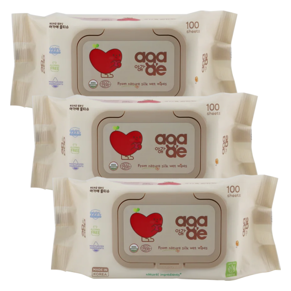 Combo 3 Khăn ướt chiết xuất tự nhiên Aga-ae, 100 tờ
