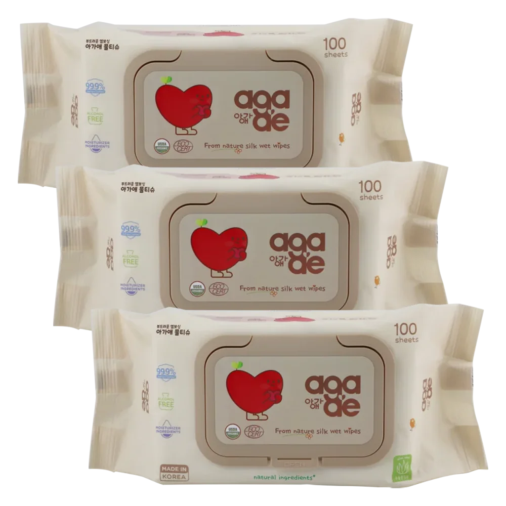 Combo 3 Khăn ướt chiết xuất tự nhiên Aga-ae, 100 tờ