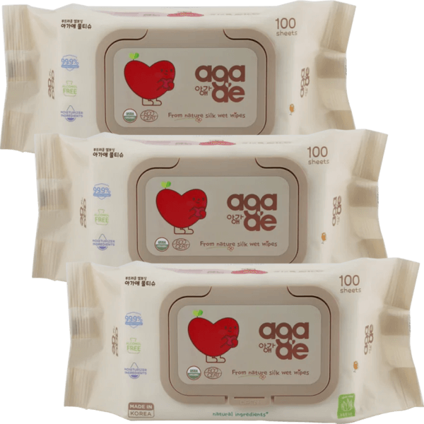 Combo 3 Khăn ướt chiết xuất tự nhiên Aga-ae, 100 tờ