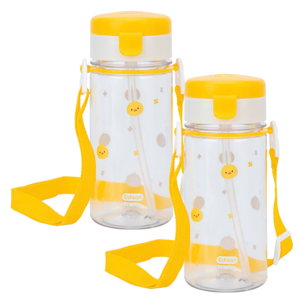 Combo 2 Bình tập uống ống hút chống tràn ecozen Edison (350ml, dây đeo, vàng)