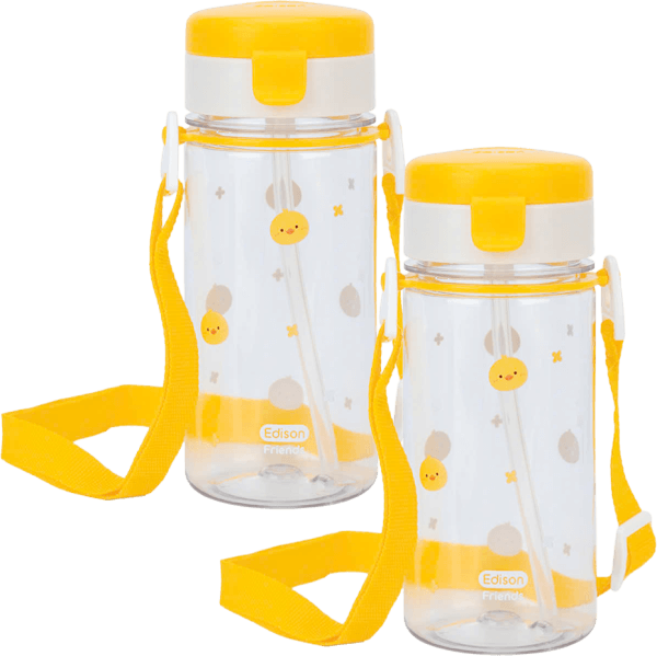 Combo 2 Bình tập uống ống hút chống tràn ecozen Edison (350ml, dây đeo, vàng)