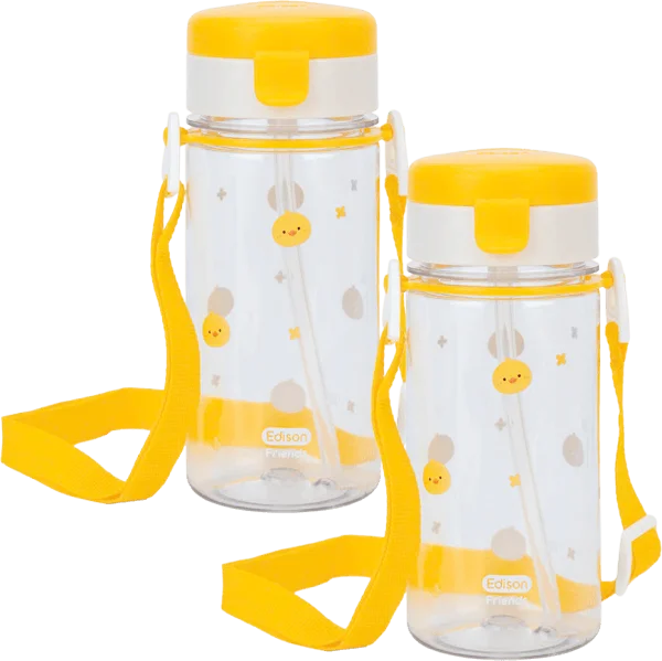Combo 2 Bình tập uống ống hút chống tràn ecozen Edison (350ml, dây đeo, vàng)