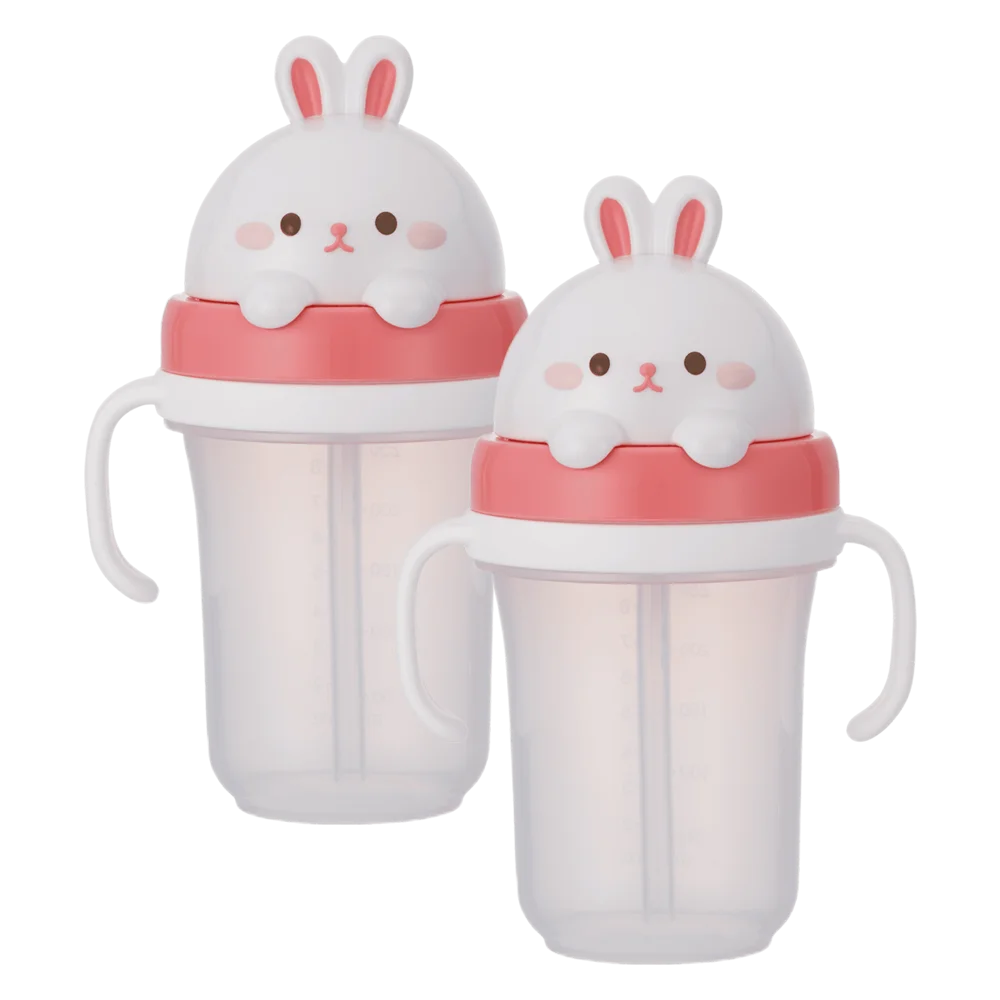 Combo 2 Bình tập uống ống hút chống tràn 3D Edison (300ml, thỏ hồng)