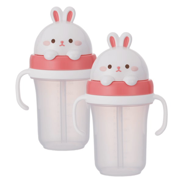 Combo 2 Bình tập uống ống hút chống tràn 3D Edison (300ml, thỏ hồng)