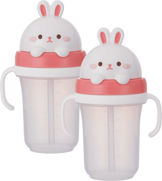 Combo 2 Bình tập uống ống hút chống tràn 3D Edison (300ml, thỏ hồng)