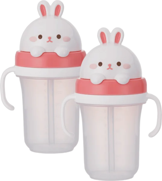 Combo 2 Bình tập uống ống hút chống tràn 3D Edison (300ml, thỏ hồng)