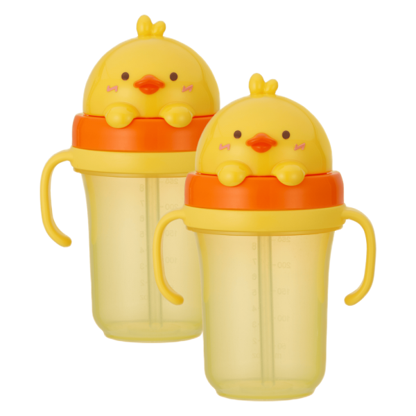Combo 2 Bình tập uống ống hút chống tràn 3D Edison (300ml, vịt vàng)