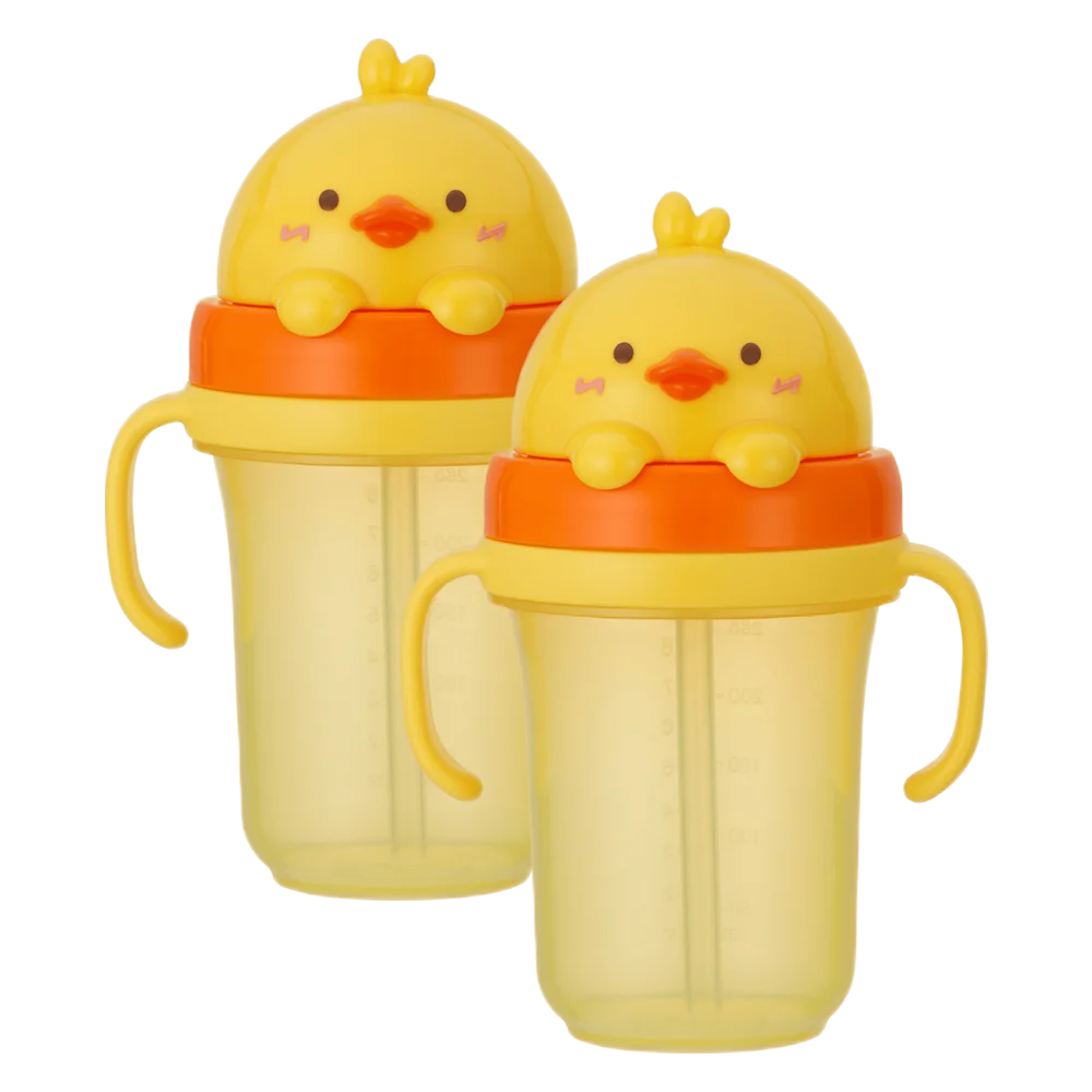 Combo 2 Bình tập uống ống hút chống tràn 3D Edison (300ml, vịt vàng)