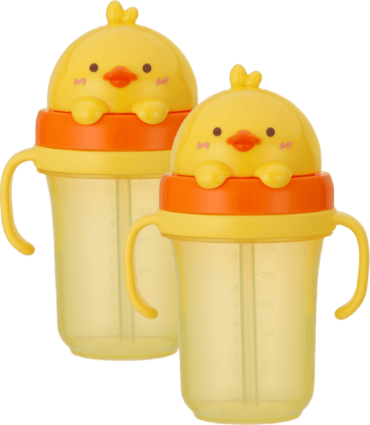 Combo 2 Bình tập uống ống hút chống tràn 3D Edison (300ml, vịt vàng)
