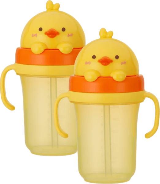 Combo 2 Bình tập uống ống hút chống tràn 3D Edison (300ml, vịt vàng)