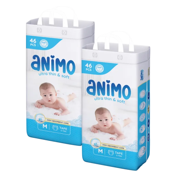 Combo 2 Tã dán Animo Siêu Mềm Thoáng (M, 46 miếng)