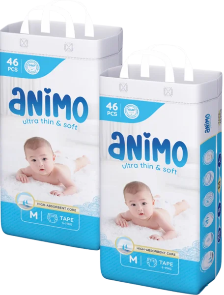 Combo 2 Tã dán Animo Siêu Mềm Thoáng (M, 46 miếng)