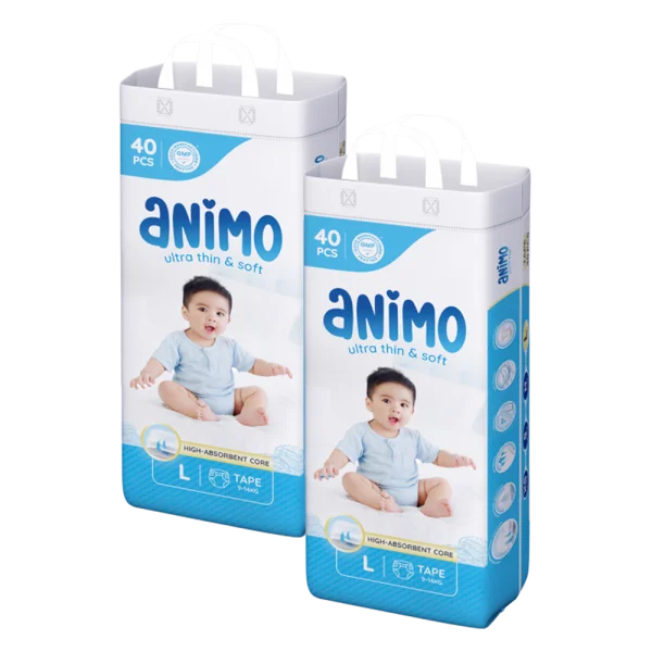 Combo 2 Tã dán Animo Siêu Mềm Thoáng (L, 40 miếng)