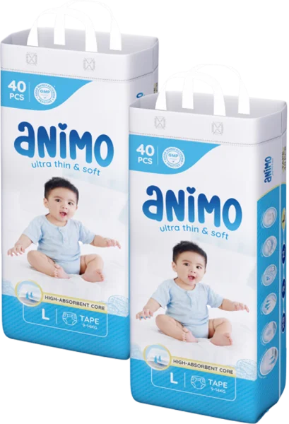 Combo 2 Tã dán Animo Siêu Mềm Thoáng (L, 40 miếng)