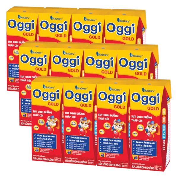 Combo 3 lốc Sữa uống dinh dưỡng Oggi Gold 180ml, lốc 4 hộp (trên 1 tuổi)