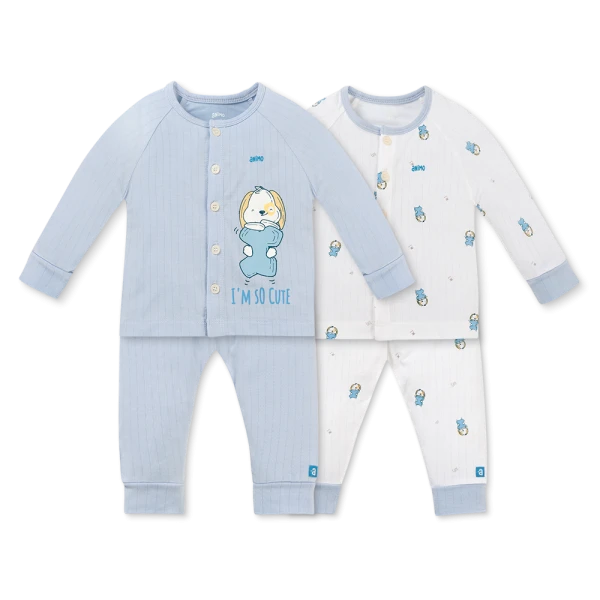 Set 2 bộ kháng khuẩn modal dài Animo BMC1125065 (0-24M, Trắng-xanh da trời, NN06)