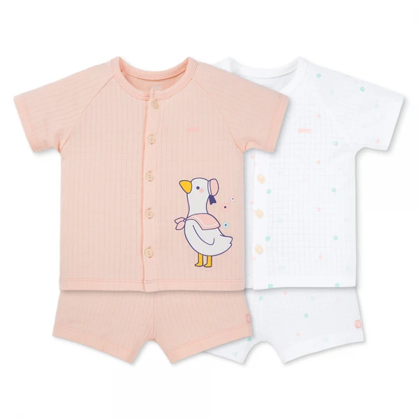 Set 2 bộ rayon chống muỗi ngắn Animo VD1125038 (0-24M, Trắng-hồng cam, NN06)