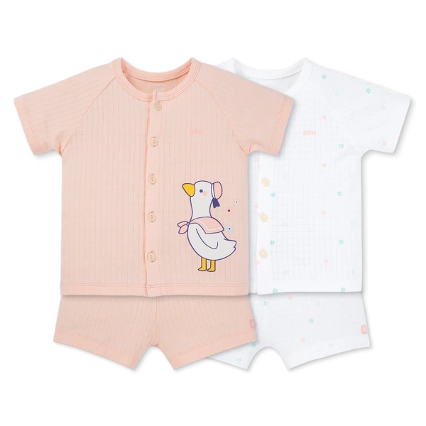 Set 2 bộ rayon chống muỗi ngắn Animo VD1125038 (0-24M, Trắng-hồng cam, NN06)