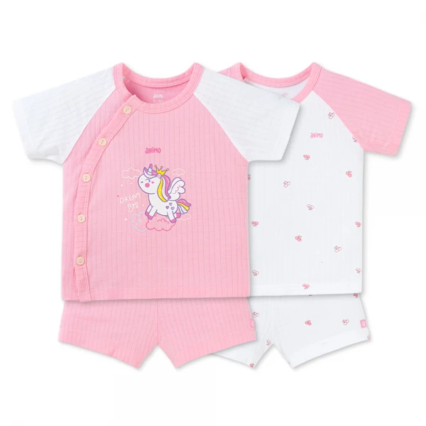 Set 2 bộ rayon chống muỗi ngắn Animo VD1225020 (0-24M, Trắng-hồng tím, NN06)