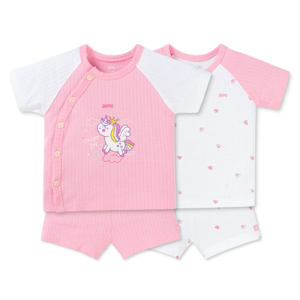 Set 2 bộ rayon chống muỗi ngắn Animo VD1225020 (0-24M, Trắng-hồng tím, NN06)