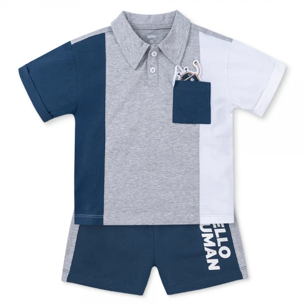 Bộ polo bé trai ngắn Animo HN1225028 (1-6Y, Xám-dương)