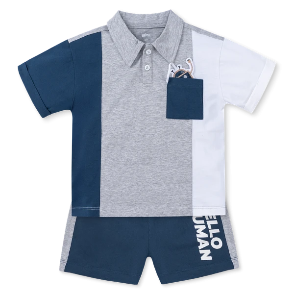 Bộ polo bé trai ngắn Animo HN1225028 (1-6Y, Xám-dương)