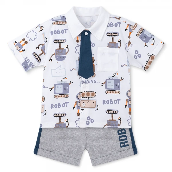 Bộ polo cà vạt bé trai ngắn Animo HN1225029 (1-6Y, Trắng-xám)