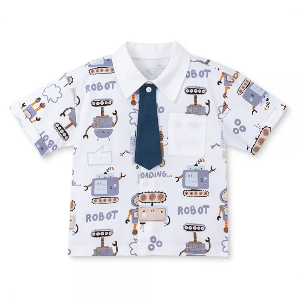 Bộ polo cà vạt bé trai ngắn Animo HN1225029 (1-6Y, Trắng-xám)