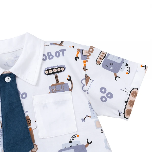 Bộ polo cà vạt bé trai ngắn Animo HN1225029 (1-6Y, Trắng-xám)