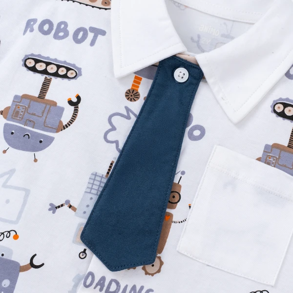 Bộ polo cà vạt bé trai ngắn Animo HN1225029 (1-6Y, Trắng-xám)