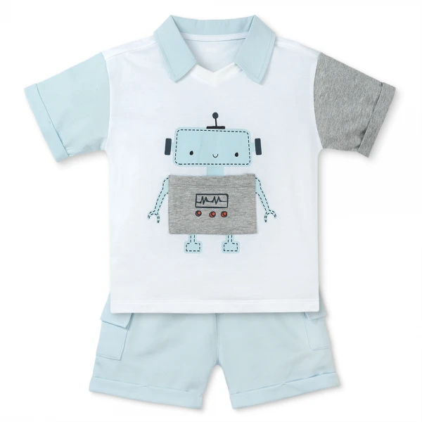 Bộ polo bé trai ngắn Animo HN1225031 (1-6Y, Trắng-biển)