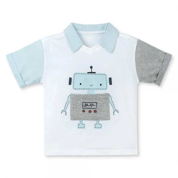 Bộ polo bé trai ngắn Animo HN1225031 (1-6Y, Trắng-biển)