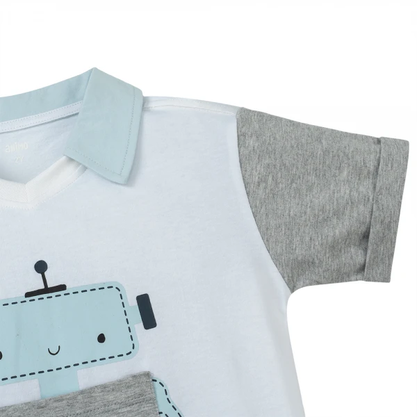 Bộ polo bé trai ngắn Animo HN1225031 (1-6Y, Trắng-biển)