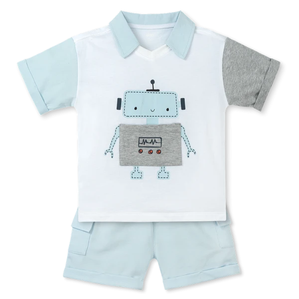 Bộ polo bé trai ngắn Animo HN1225031 (1-6Y, Trắng-biển)