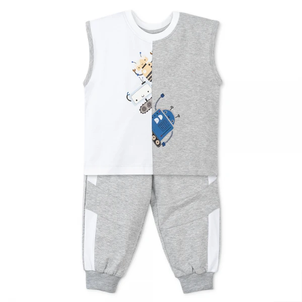 Bộ bé trai áo sát nách quần dài Animo HN1225033 (1-6Y, Trắng-xám)