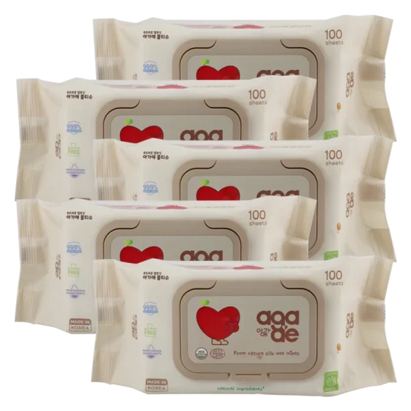 Combo 5 Khăn ướt chiết xuất tự nhiên Aga-ae, 100 tờ