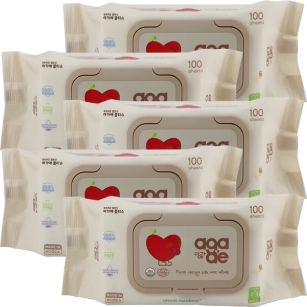 Combo 5 Khăn ướt chiết xuất tự nhiên Aga-ae, 100 tờ