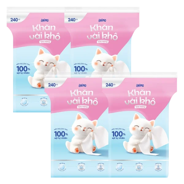 Combo 4 Khăn vải khô đa năng Animo (240 tờ)